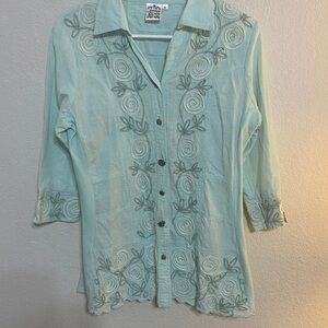 Parsley & Sage Mint Embroidered Button-Down Shirt